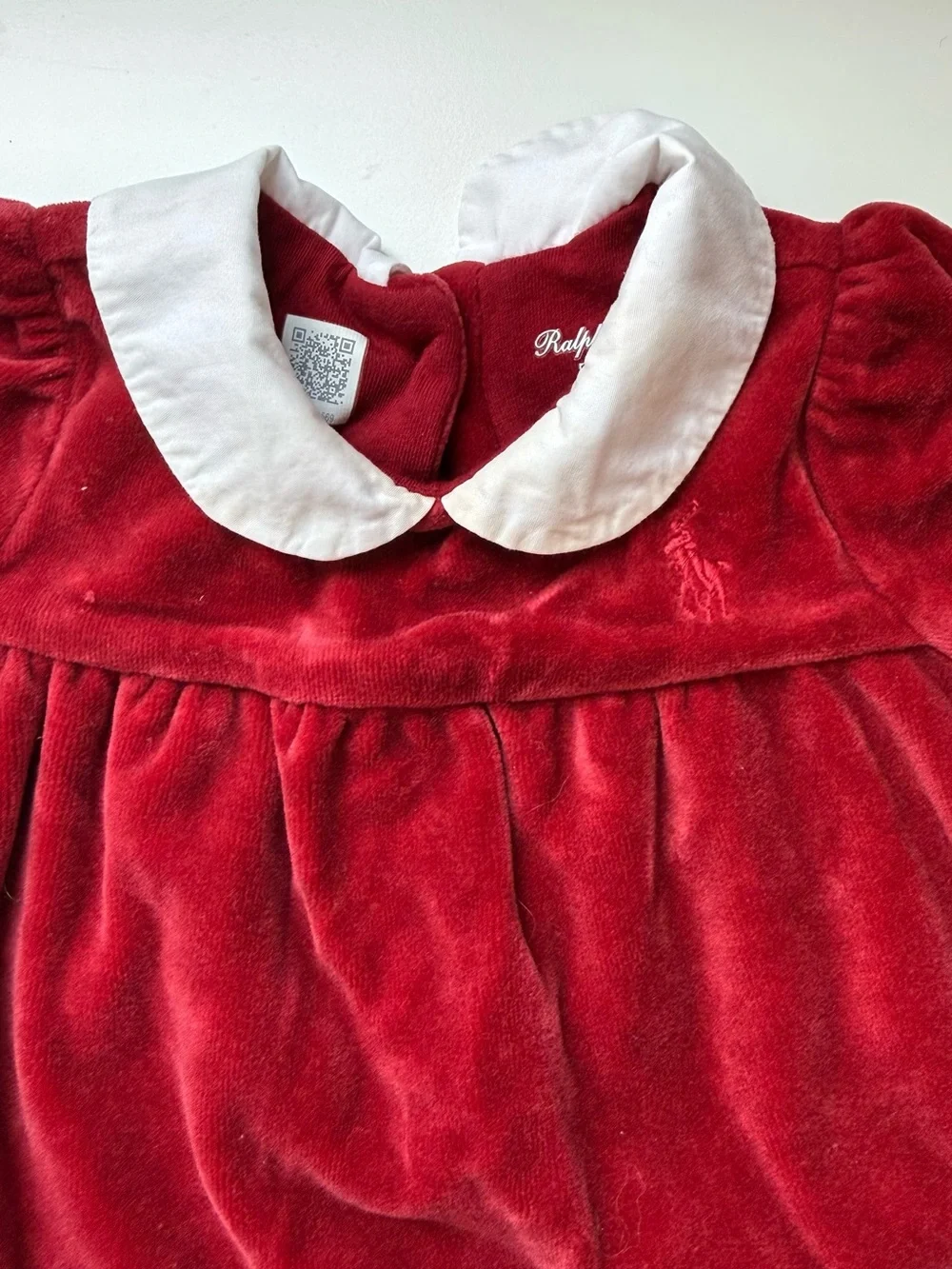 Ralph Lauren Red Velvet dress with White Peter Pan Collar + diaper cover